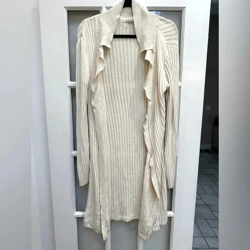 Vintage White House Black Market Y2K Cream Knit Duster Cardigan Sweater Size M